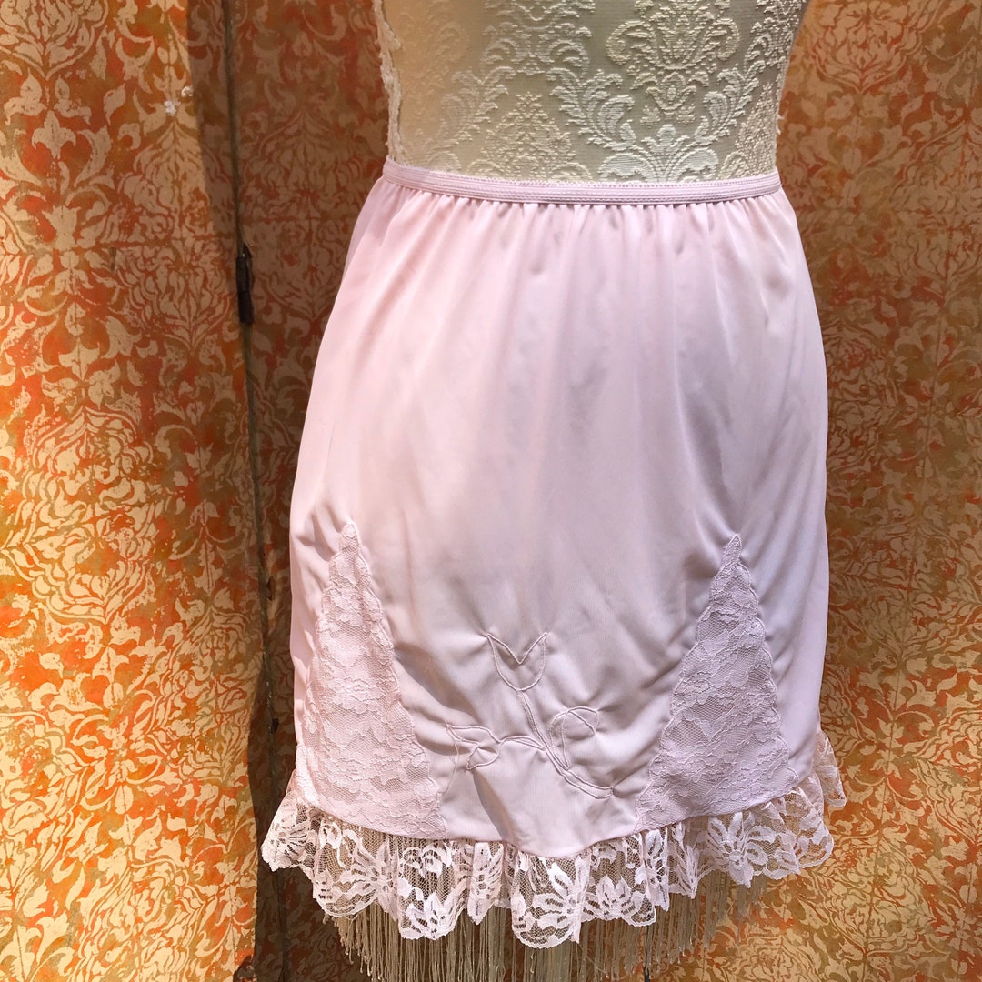 60s Vintage Pink Lace Half Slip M Tulip & Lace Appliqué 1960s Lingerie