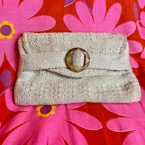 70s Vintage Crocheted Clutch White Knit Envelope Purse