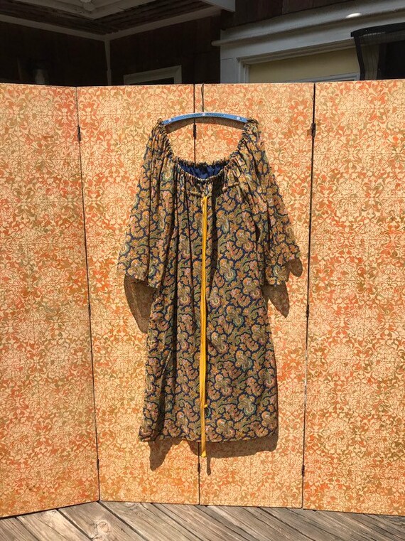 70s Vintage Paisley Peasant Dress Boho Hippie Maxi