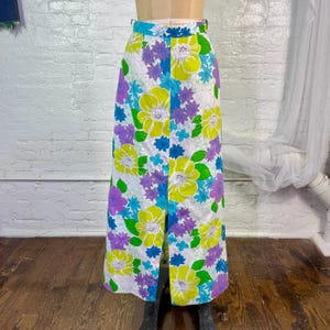 60s Vintage Floral Print Maxi Skirt M/L