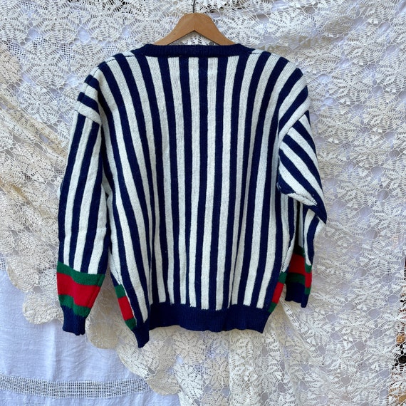 Shetland Cardigan 80s Striped Wool Sweater L Seyc… - image 10