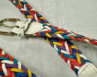 Rainbow Woven Braided Leather Chic Brand Belt (vintage 1980s  display picture 3