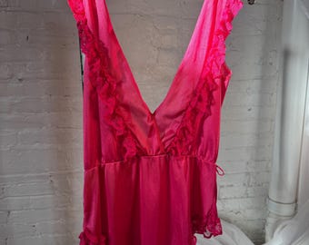Hot Pink Teddy L Vintage 1980s Nylon Lingerie