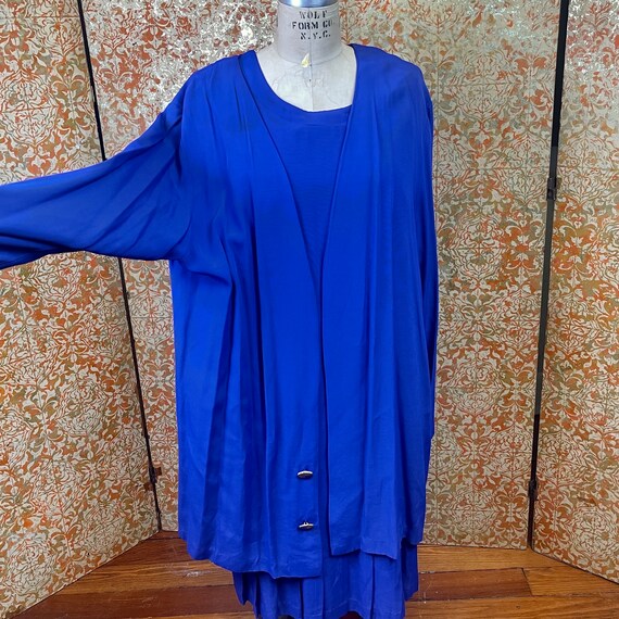 90s Electric Blue Ensemble L/XL Drop Waist Dress … - image 2