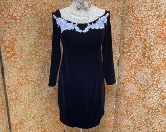 90s Prom Dress Black Velvet Dress M Off the Shoulder Dress
