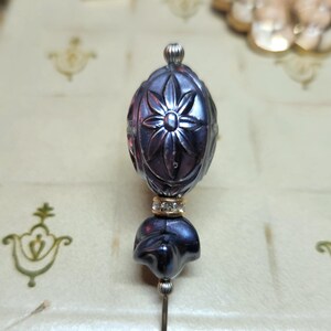 Vintage Hatpin 5.5&quot; Long Carnival Glass Style Accessory Flower Bead Pin Opalescent Finish