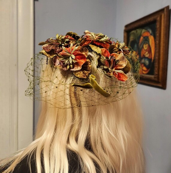 Vintage Skol Nips Floral Netted Topper 1950s Fascinator Hat  display picture 3