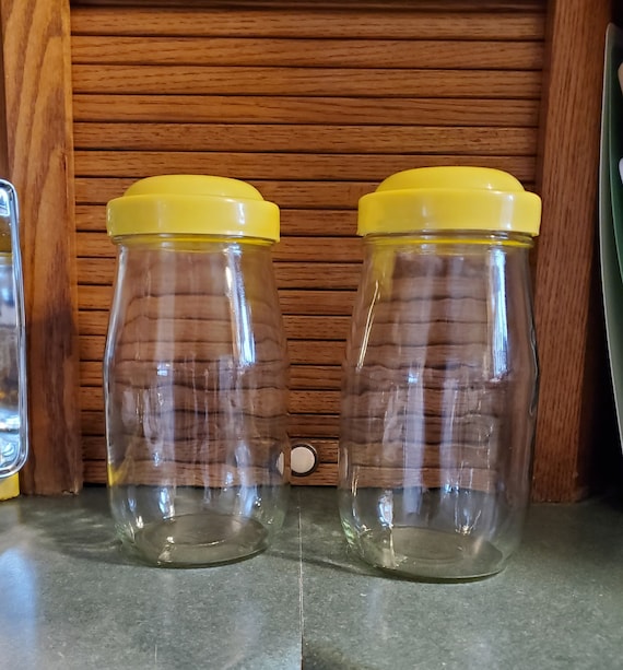 Vintage Carlton 1.5L Jars Yellow Lids MCM Glass Canisters Food