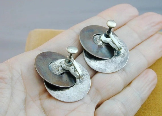 Vintage Silver Modernist Brooch & Earring Set Tax… - image 7