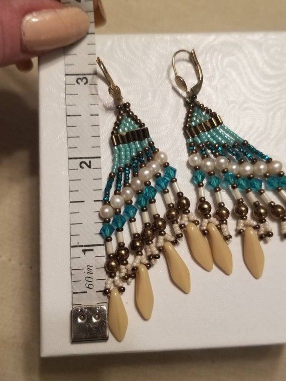 Beautiful Vintage Native American Earrings 3" Handmad… - Gem