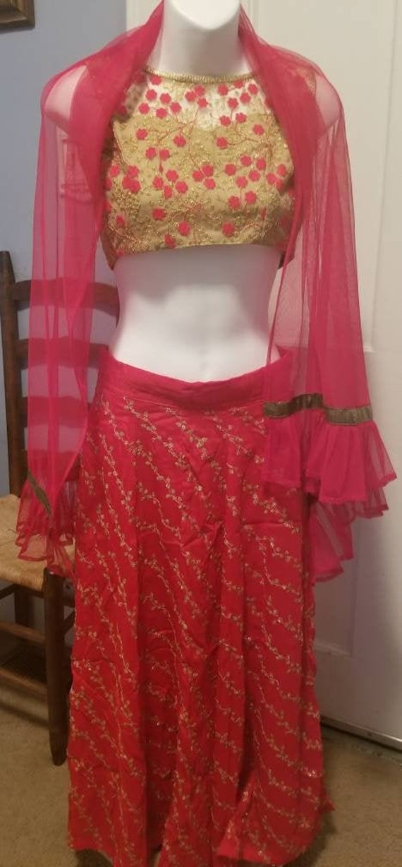 Red and Gold Lehenga Set Beautiful Vintage Skirt a