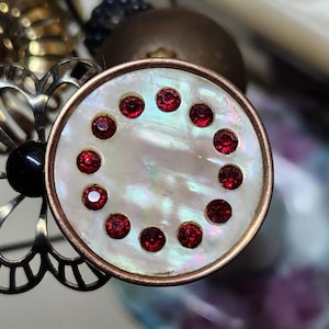 Victorian Hatpin Antique Mother of Pearl & Garnet Pin
