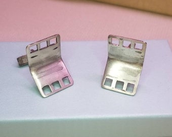 Vintage Sterling Silver Cufflinks Handmade Art Deco Cufflinks Modernist Cufflinks