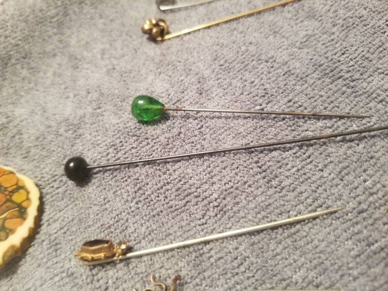 Victorian Glass Hat Pins Lot of 2 Simple Hatpins Black and Green