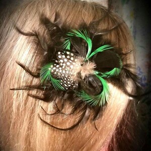 Feather Fascinator Black & Green Handmade Comb Hair Accessory OOAK