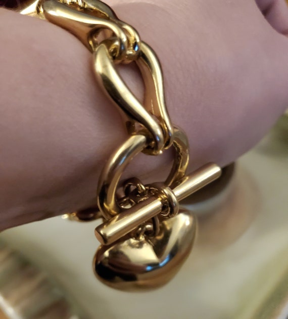 Vintage Erwin Pearl Gold Heart Bracelet Chunky Ch… - image 5