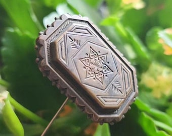 Rare Antique Hatpin Brass Repousse Star Flower Vintage Hatpin Art Nouveau Jewelry