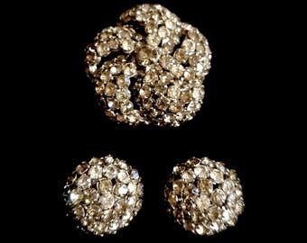 Vintage Warner Rhinestone Brooch and Earring Set: 1950s Jewelry