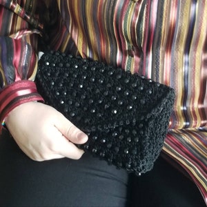 Vintage Bobbie Jerome Black Clutch Handbag 1940s/50s Purse Mid Century Modern Handbag Beaded Bag