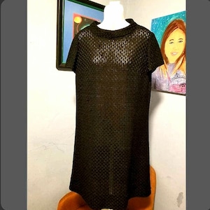 Vintage Black A-Line Dress: Basketweave Knit, Mod Style (M/L)