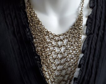 Vintage Chain Mail Bib Necklace Adjustable Chain Link Statement Necklace Chain Maille Jewelry