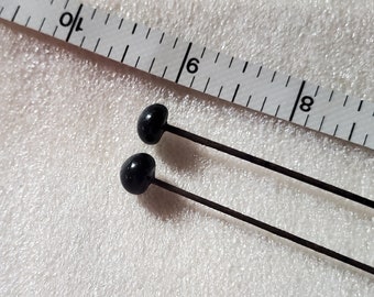 Victorian Black Glass Hat Pins Lot of 2 Simple Hatpins Extra Long Hat Pins