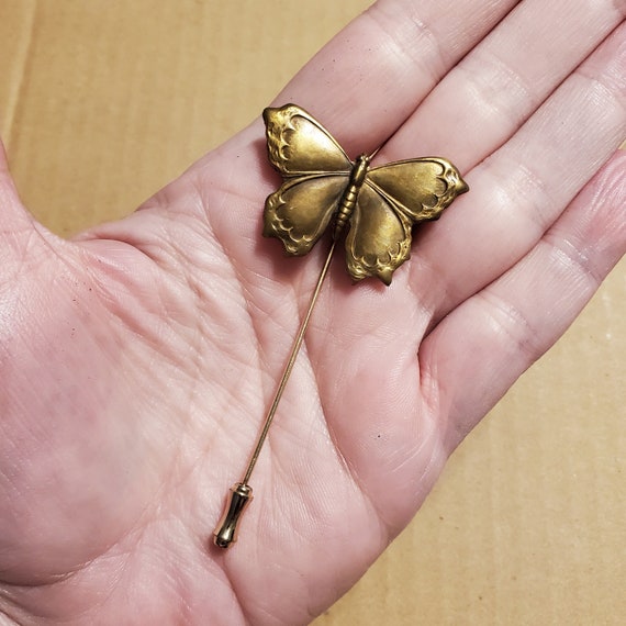 Antique Butterfly Hatpin 12K Gold Hatpin Vintage … - image 2