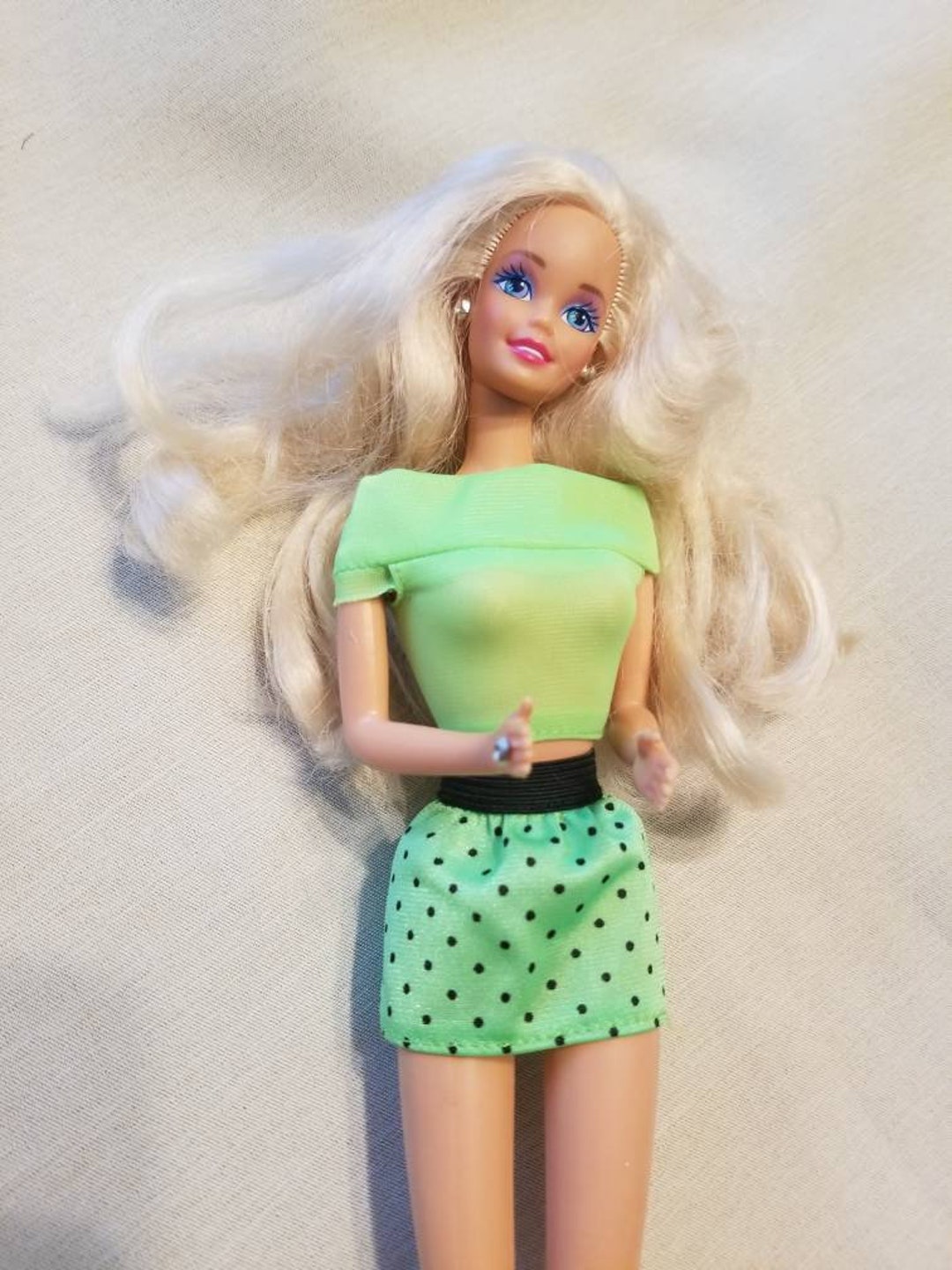 Vintage Barbie Outfit 1980s Neon Green Top and Polka Dot Skirt - Etsy
