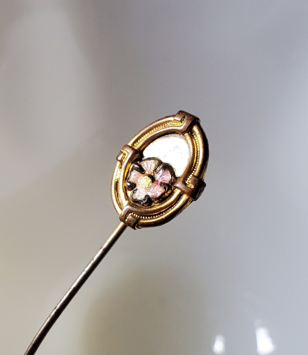Sorrell Stick Pin Antique Mirror Stick Pin Rare Hatpin Victorian Enamel Gilt Floral Lapel ...
