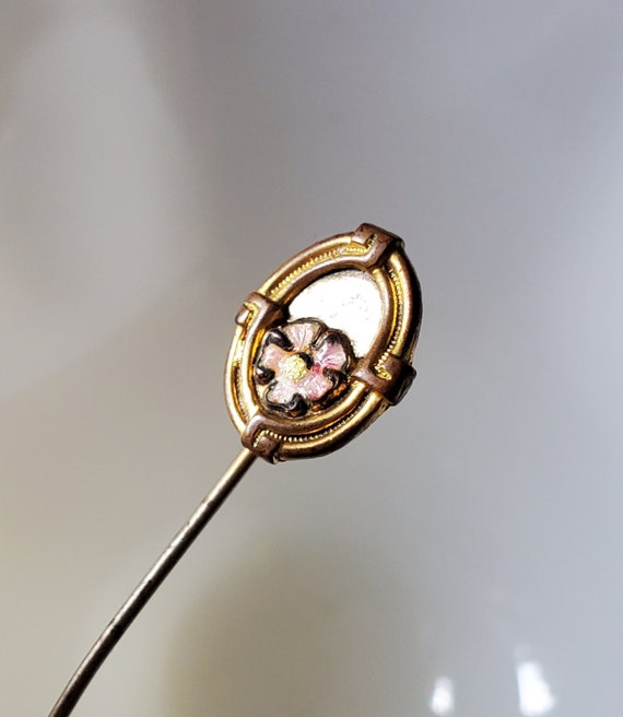 Antique Stick Pin Hatpin Victorian Enamel Gilt Fl… - image 1