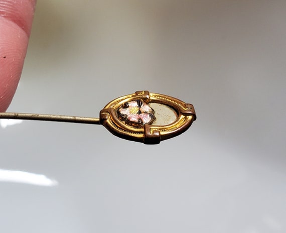 Antique Stick Pin Hatpin Victorian Enamel Gilt Fl… - image 2