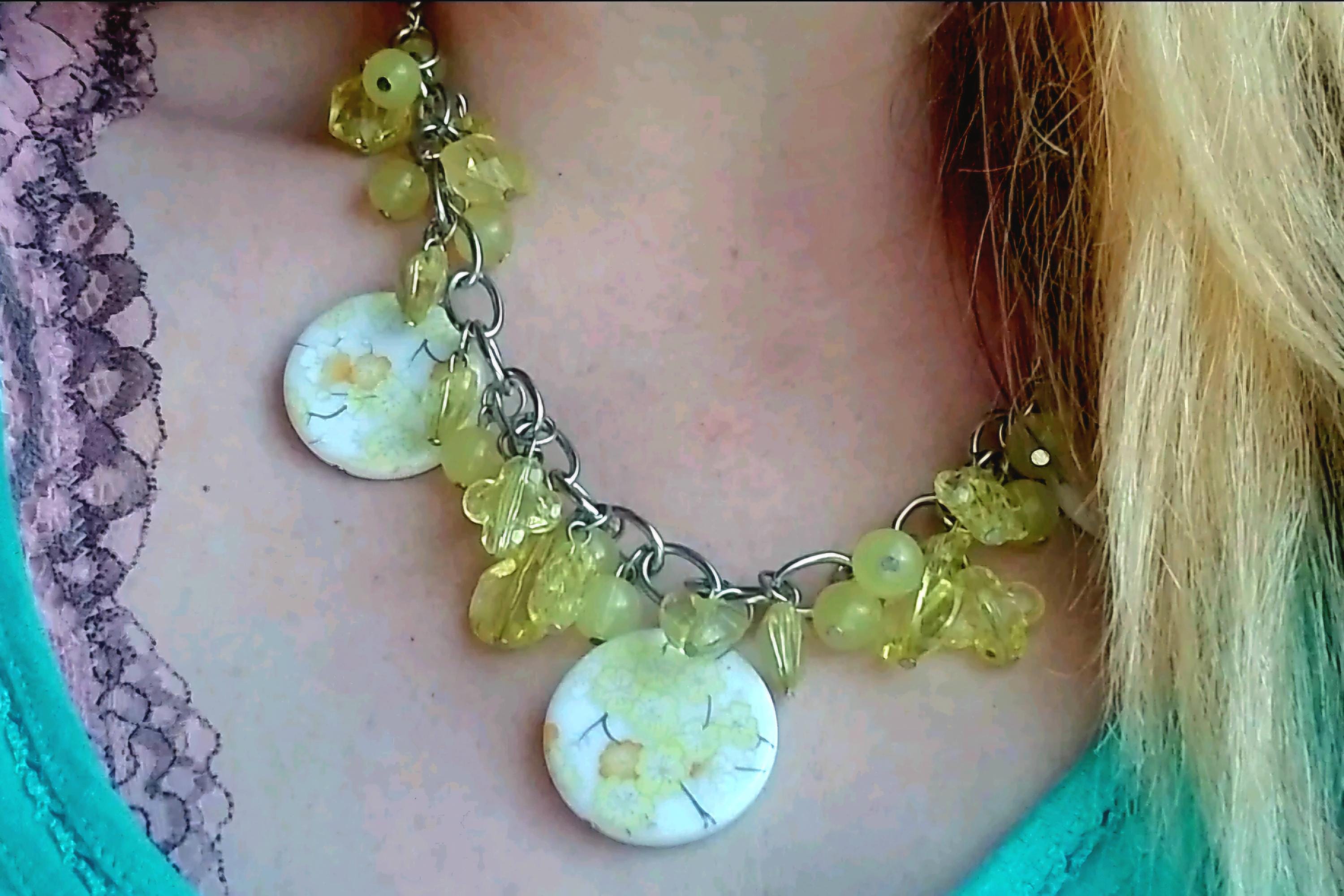 Vintage Flower Medallion Necklace Chunky Yellow Cha Cha Adjustable Statement Jewelry