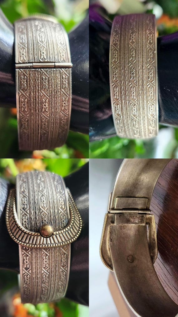 Antique Silver Buckle Bracelet Hinged Bangle Vict… - image 5