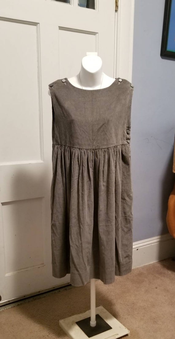 Vintage Corduroy Jumper Dress Gray 