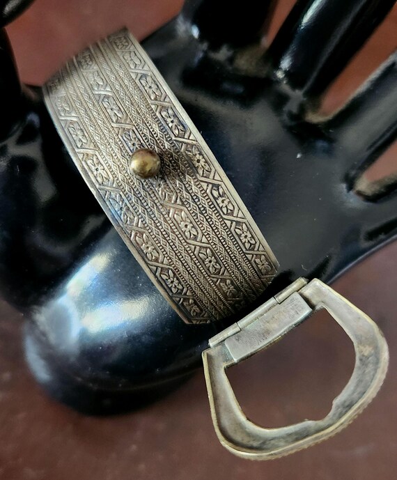 Antique Silver Buckle Bracelet Hinged Bangle Vict… - image 7