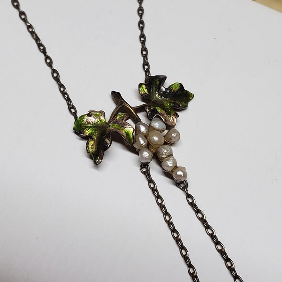 Antique Silver Pearl Enamel Necklace Edwardian Ne… - image 4