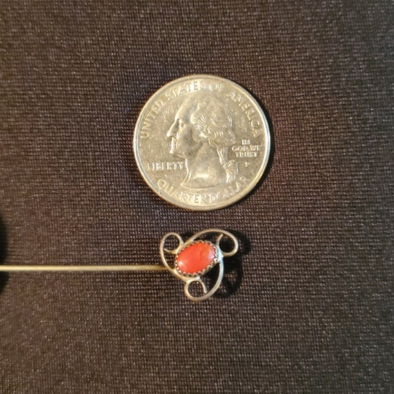 Vintage Silver Coral Stick Pin Zuni Mid Century M… - image 3