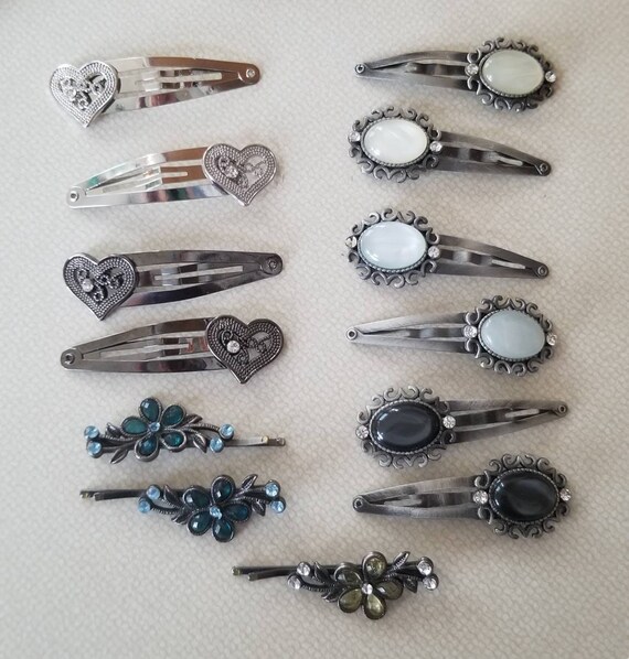 Vintage Barrettes 1980s Rhinestone Snap Barrettes