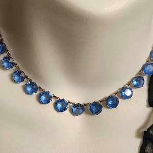 Vintage Art Deco Sapphire Crystal Open-back Necklace 1920s Jewelry Brilliant Blue Choker