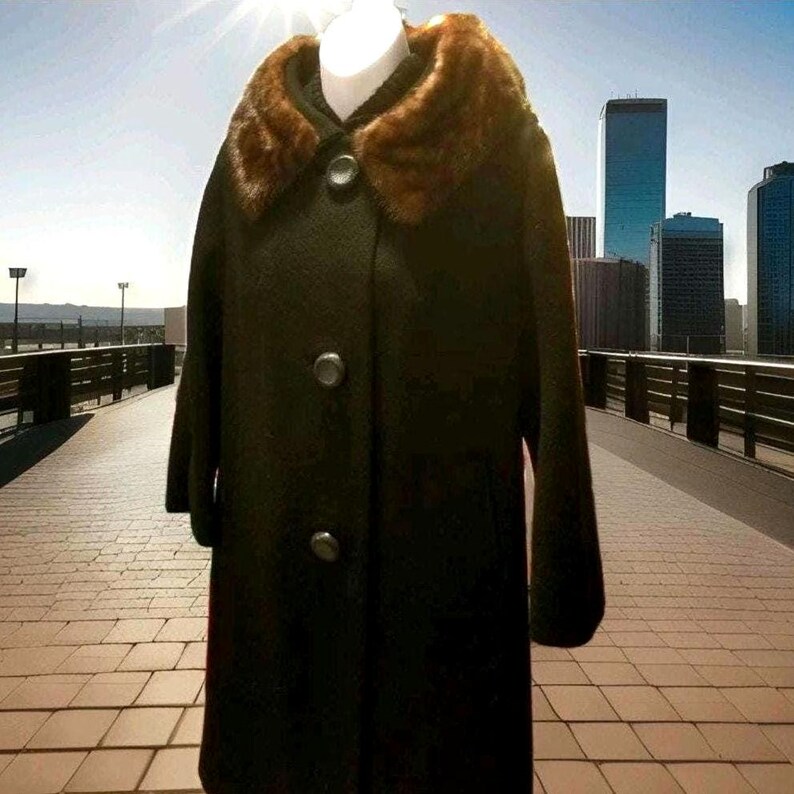 Vintage 1950s Forstmann Wool Swing Coat: Fur Collar Winter Outerwear (M ...