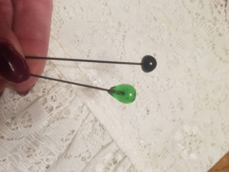 Victorian Glass Hat Pins Lot of 2 Simple Hatpins Black and Green