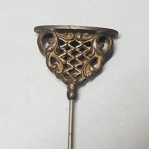 Antique Hatpin 8 3/4" Gilded Brass Hatpin Victorian Era Hat Pin Extra Long Hatpin Accessory