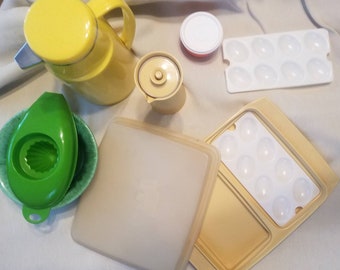 Vintage Tupperware Egg Tray, Syrup or Dressing Bottle, Shaker Strainer *YOU PICK* Mustard Yellow and Orange Tupperware Originals