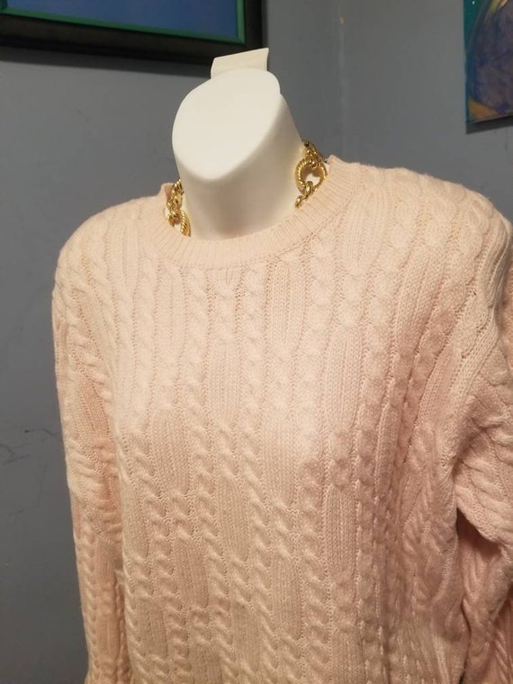 Vintage Karen Scott Pink Cableknit Sweater Size L… - image 7