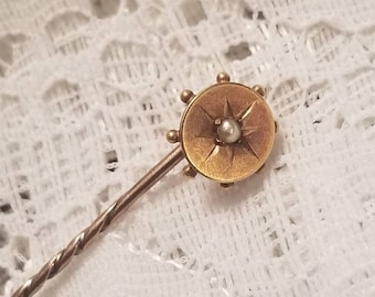 Antique 15k Gold and Pearl Stick Pin Victorian Edwardian Era Accessory Vintage Fine Jewelry