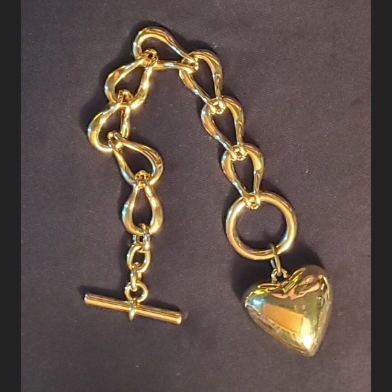 Vintage Erwin Pearl Gold Heart Bracelet Chunky Ch… - image 3