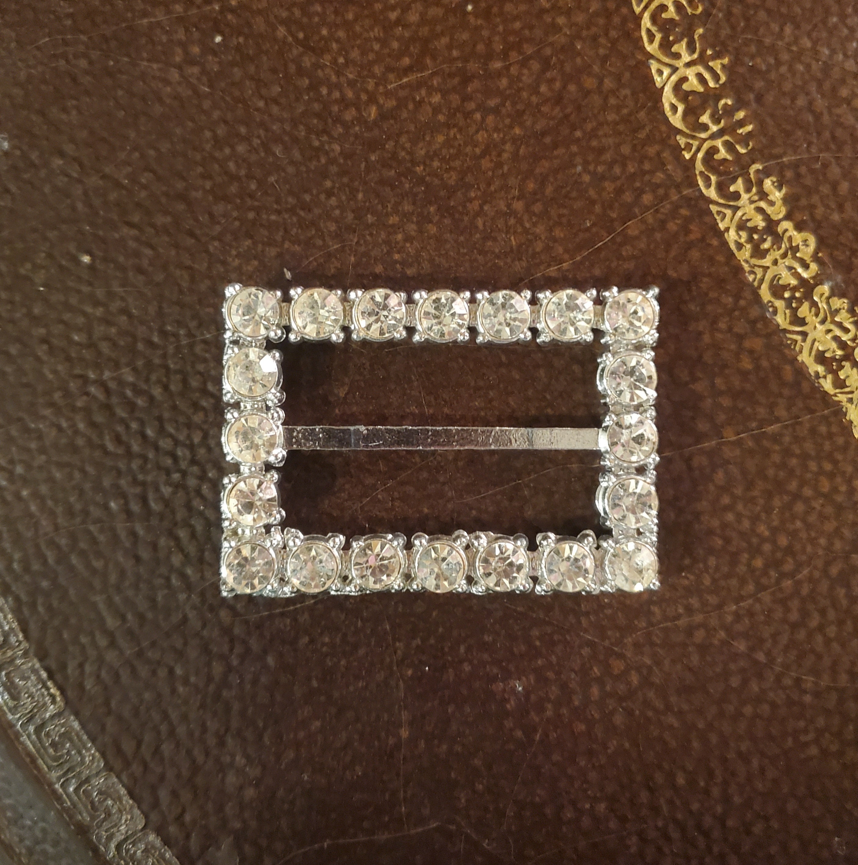 Vintage Belt Buckle Slide Accessory Art Deco Rhinestone  display picture 2