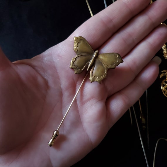 Antique Butterfly Hatpin 12K Gold Hatpin Vintage … - image 8