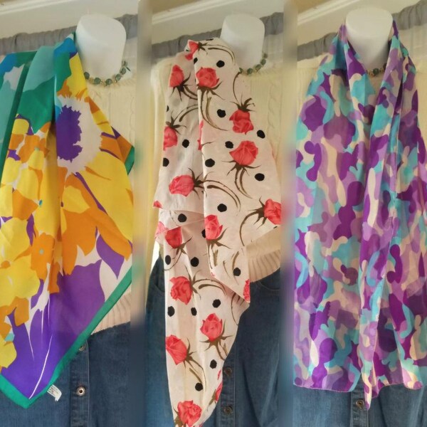 Colorful Vintage Scarves *You Pick* Bold Patterned Scarf