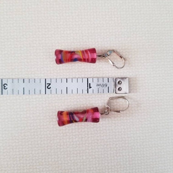 Vintage Pink Art Glass Dangle Earrings Colorful E… - image 3